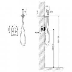 AQ1119BGM БЕТТА набор с гигиеническим душем (смеситель + гигиеническая лейка + шланг + шланговое подсоединение с держателем), оружейная сталь (шлиф. ч