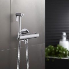 AQ1027MB ОБЕРОН комплект для гигиенического душа термостатический встроенный (смеситель + гигиеническая лейка + шланг), матовый черный