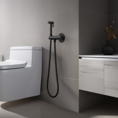 AQ1027MB ОБЕРОН комплект для гигиенического душа термостатический встроенный (смеситель + гигиеническая лейка + шланг), матовый черный
