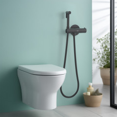 AQ1027MB ОБЕРОН комплект для гигиенического душа термостатический встроенный (смеситель + гигиеническая лейка + шланг), матовый черный