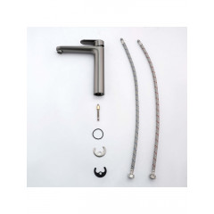 AQ1804BGM НИКА смеситель для раковины высокий 190 без донного клапана, оружейная сталь