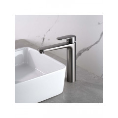 AQ1804BGM НИКА смеситель для раковины высокий 190 без донного клапана, оружейная сталь