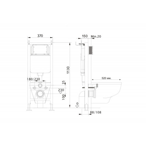 SET AQUATEK ВЕГА-1905-016 INS-17 (рама Standard INS-0000017 с клавишей KDI-0000016 и крепежом KKI-0000002+унитаз ВЕГА AQ1905-00 с тонким сиденьем sc