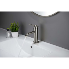 AQ1310BGM ЕВРОПА смеситель для раковины 89, без донного клапана, оружейная сталь (шлиф. черный хром)