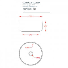 ARTCERAM COGNAC Раковина настольная 35 см, цвет матовый белый, Saniglaze