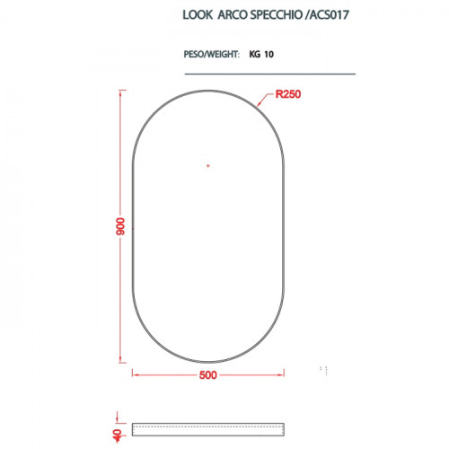 Artceram Б/С Зеркала Зеркало Arco 50х90 см в металлической раме, цвет черный матовый