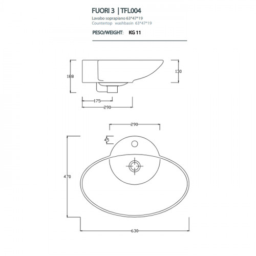 Artceram WASHBASINS FUORI 3 Раковина накладная 63х47 см, с 1 отв под смеситель, цвет белый.