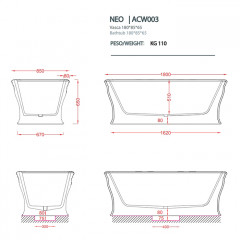 Artceram NEO Ванна отдельностоящая, 180х85хh65см, с переливом и слив.крышкой, Livingtec (с сифоном ACA062), цвет: черный глянцевый
