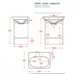 Artceram CIVITAS Металическая структура Quadra 55х44хh80,5см для раковины 68, цвет: хром