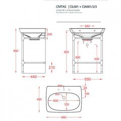 Artceram CIVITAS Металическая структура Quadra 55х44хh80,5см для раковины 68, полка сетка, цвет: золото
