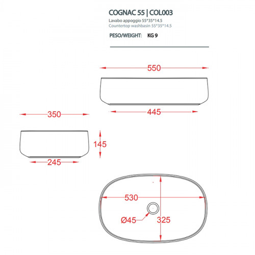 Artceram COGNAC Раковина накладная 55x35 см, цвет: blu zaffiro