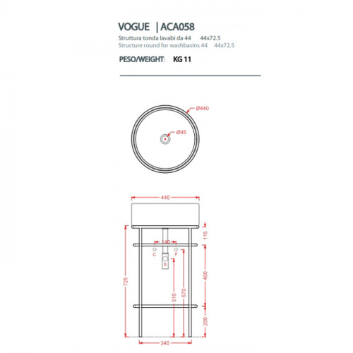 Artceram VOGUE Металическая структура 44хh72,5см для раковин Rombo, Millerighe and Atelier, цвет: moka