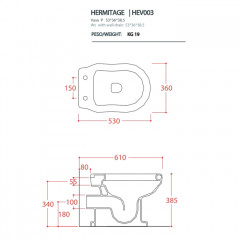 Artceram HERMITAGE Унитаз приставной, выпуск в стену, черный, 36*55см (крепеж в комплекте, хром)