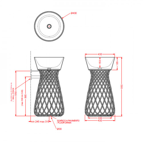 Artceram WIRE Раковина для структуры d43 см,без отв под смеситель, цвет черный глянцевый (Не произв!)