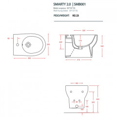 ARTCERAM SMARTY Биде подвесное 35х50 см, с 1 отв под смеситель, цвет белый