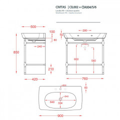 Artceram CIVITAS Металическая структура Quadra 76х44хh80,5см для раковины 90, полка сетка, цвет: золото