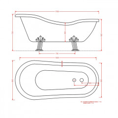 Artceram HERMITAGE Ванна акриловая на лапах,170х80 см ,со слив-переливом и сифоном в компл. цвет ванны белый, ножки хром