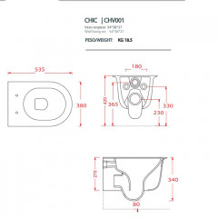 Artceram CHIC Унитаз подвесной безободковый 38х53 см, с крепеж. цвет portoro gold
