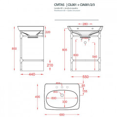 Artceram CIVITAS Металическая структура Quadra 55х44хh80,5см для раковины 68, полка стекло, цвет: розовое золото