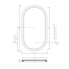 Artceram ЗЕРКАЛА Зеркало Milano 55х100 см в керамической раме с LED-подсветкой и сенсорным выключателем, цвет белый