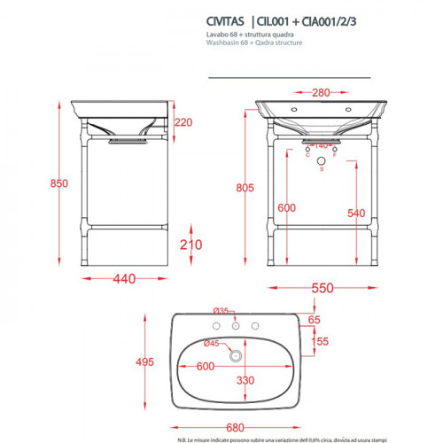 Artceram CIVITAS Металическая структура Quadra 55х44хh80,5см для раковины 68, цвет: золото
