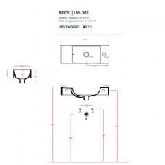Artceram LAVAMANI BRICK Раковина подвесная 20х54 см, с 1 отв под смеситель, со слив переливом, цвет белый.