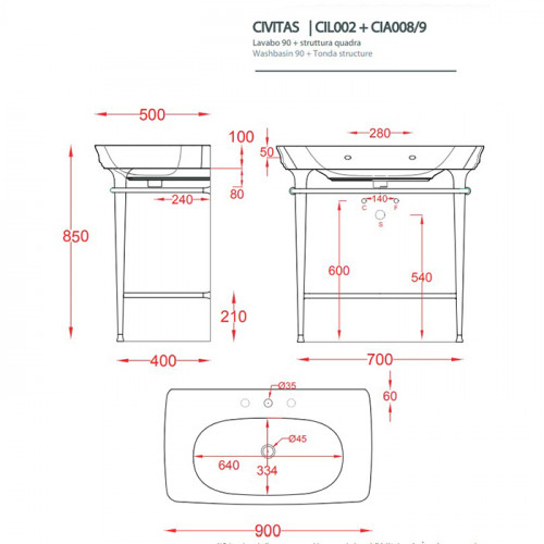 Artceram CIVITAS Металическая структура Quadra 70х40хh80,5см для раковины 90, полка стекло, цвет: розовое золото