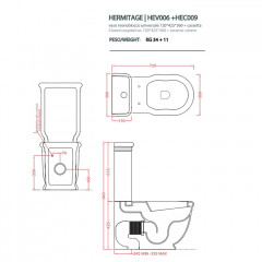 Artceram HERMITAGE бачок без задней стенки для унитаза моноблок HEV006 ,без механизма, цвет белый