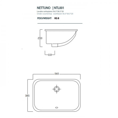 Artceram WASHBASINS NETTUNO Раковина встраиваемая снизу 56Х38 см, без отв под смеситель, без крепежа ACA001, цвет белый.