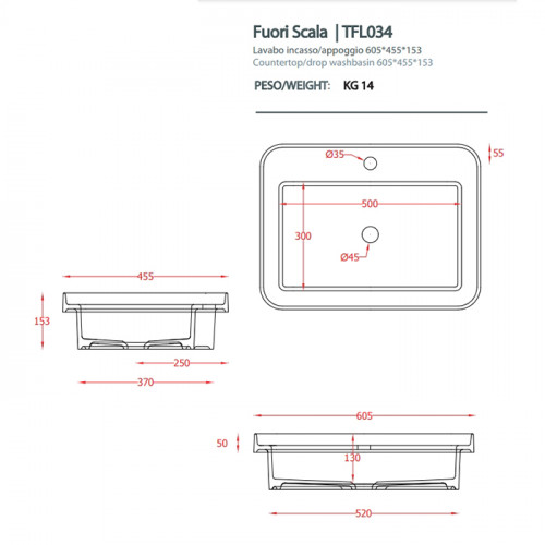 Artceram FUORI SCALA Раковина встраиваемая 60х45 см, 1 отверстие, цвет tortora