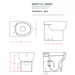 ARTCERAM SMARTY Унитаз напольный безободковый 37х50 см, слив универсальный, без креплений, цвет белый