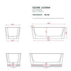 Artceram SQUARE Ванна отдельностоящая, 180х80хh60см, с переливом и слив.крышкой, Livingtec (с сифоном ACA062), цвет: blu avio