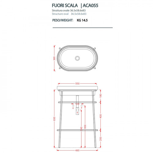 Artceram FUORI SCALA Металическая структура 36.5x58.6хh83см для раковины Fuori Scala ovale 59, цвет: черный матовый (без полки)