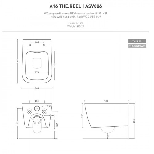 Artceram A16 Унитаз подвесной Reel 36х52 см, цвет sand/покрытие Saniglaze