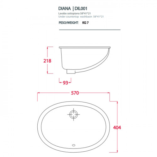 Artceram WASHBASINS DIANA Раковина встраиваемая снизу 57х40 см, без отв под смеситель, без крепежа ACA001, цвет белый.