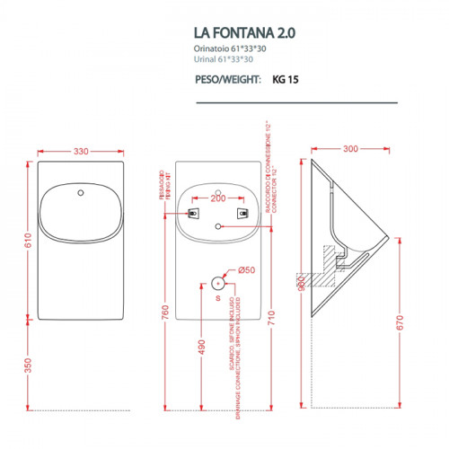 Artceram LA FONTANA 2.0 Писуар подвесной 33х31хh620см, с сифоном и крепл., цвет: белый THE.SANIGLAZE
