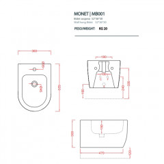Artceram MONET Биде подвесное 36х52 см, 1 отверстие, цвет черный матовый