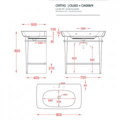 Artceram CIVITAS Металическая структура Quadra 70х40хh80,5см для раковины 90, полка сетка, цвет: золото