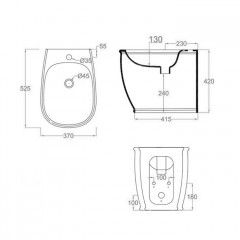 Artceram AZULEY Биде напольное приставное 36*52см c креплением, с 1 отв под смеситель цвет белый