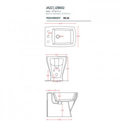 Artceram JAZZ биде напольное 54*36см с 1 отв под смеситель с креплением, цвет белый