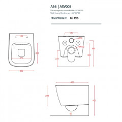 Artceram A16 Унитаз подвесной, 455х36см, (Mini), безободковый, с крепежом, цвет: белый матовый