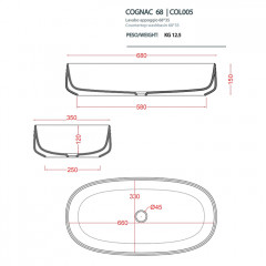 ARTCERAM COGNAC Раковина настольная 68x35 см, цвет матовый белый, Saniglaze