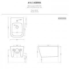 Artceram A16 Биде подвесное 36х52 см, с 1 отв под смеситель, с креплениями, цвет черный матовый SANIGLAZE