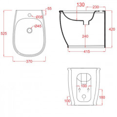 Artceram AZULEY Биде напольное приставное 36*52см c креплением, с 1 отв под смеситель цвет черный