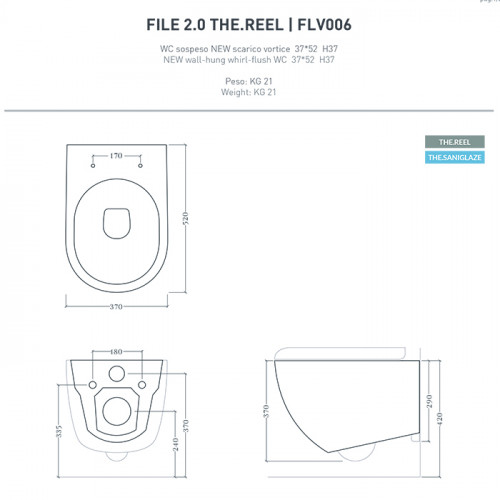 Artceram FILE 2.0 Унитаз подвесной ТУРБО СМЫВ THE.REEL, 36х52 см, с креплениями, цвет brown matera