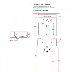ARTCERAM QUADRO Раковина 500х480 мм., с 1 отверстием для смесителя, с переливом, цвет белый глянцевый, декор Cementina