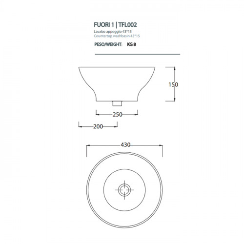 Artceram WASHBASINS FUORI 1 Раковина накладная 43х43 см, без отв под смеситель, цвет белый.
