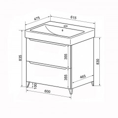 Комплект Тумба Azario LOTOS 60/2 615х475х835 напольная с раковиной Monte 60