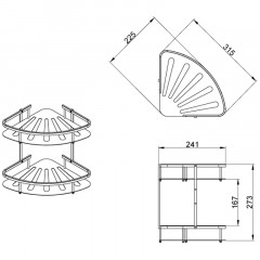 Полка угловая двухэтажная Azario подвесная,хром (AZ-836-2)