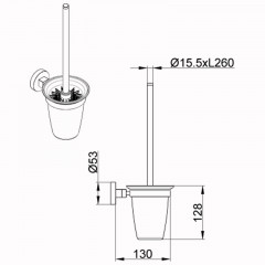 Ерш для унитаза AZARIO NESSY подвесной со стеклянной колбой, хром (AZ-73113)